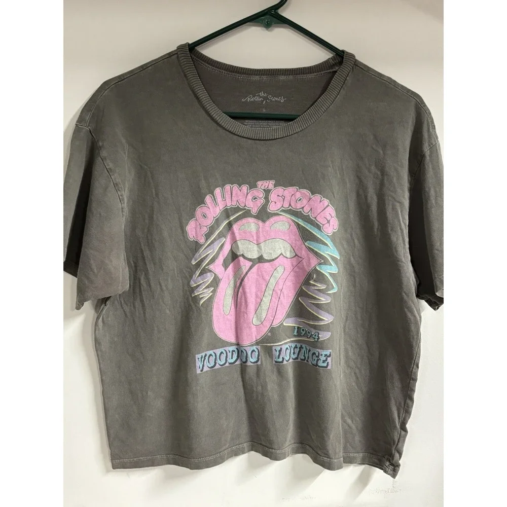 Rolling Stones Voodoo Lounge 1994 Gray Graphic Crop Top T-Shirt Mens Large